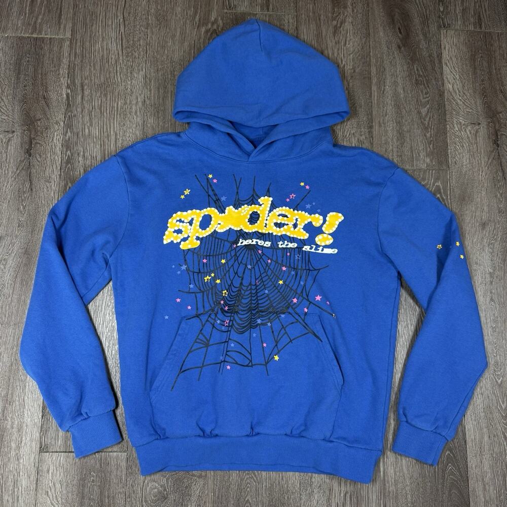 Authentic Sp5der ‘TC Blue’ Web Hoodie Size Small